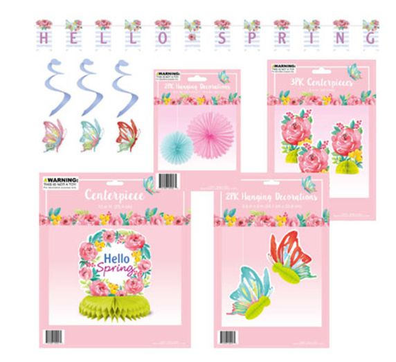Banner/Swirls/Centerpieces/Tissue Fan Spring Décor Assorted