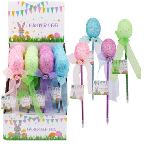 9.5&quot; Foam Glitter Easter Egg Pen w/Satin Bow/Flower Assorted