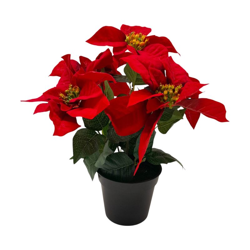 13" Potted Velvet Poinsettia Bush x5 Red