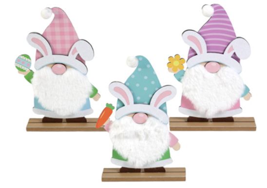 8.9&quot; MDF Easter Gnome w/Fur Beard Assorted