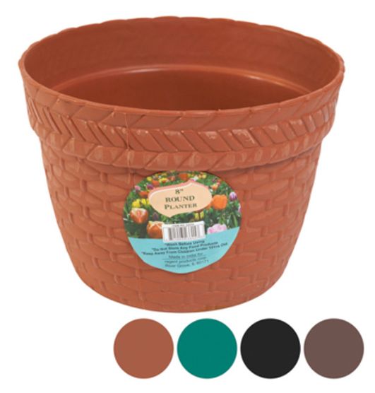 8" Round Planter w/Woven Design Assorted (Plastic)