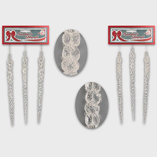3pc 9&quot; Plastic Icicle Ornament Assorted