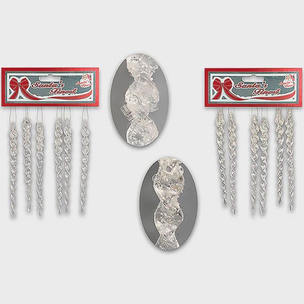 6pc 5.5&quot; Plastic Icicle Ornaments Assorted Frosted or Unfrosted