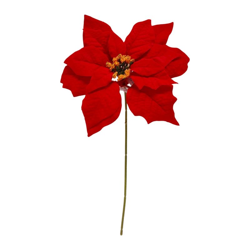 14" Velvet Poinsettia Pick w/8" Head Red