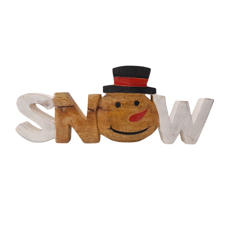 12.25"x1"x5" Wood "Snow" Shelf Sitter w/Snowman Letter "O" Natural/White 12.25"x1"x5" Wood "Snow" Shelf Sitter w/Snowman Letter "O" Natural/White
