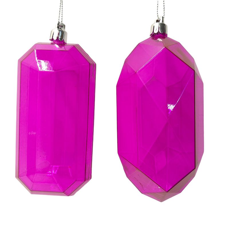 5.25&quot; Plastic Gem Ornament Fuchsia w/Silver Cap Assorted