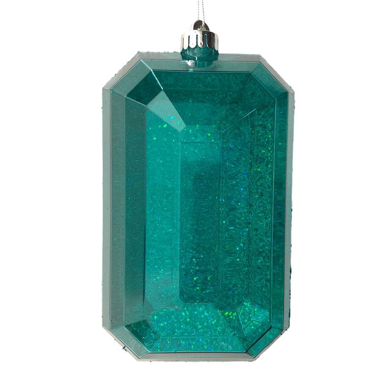 5&quot;x8&quot; Plastic Laser Glitter Rectangle Gem Ornament Turquoise w/Silver Cap