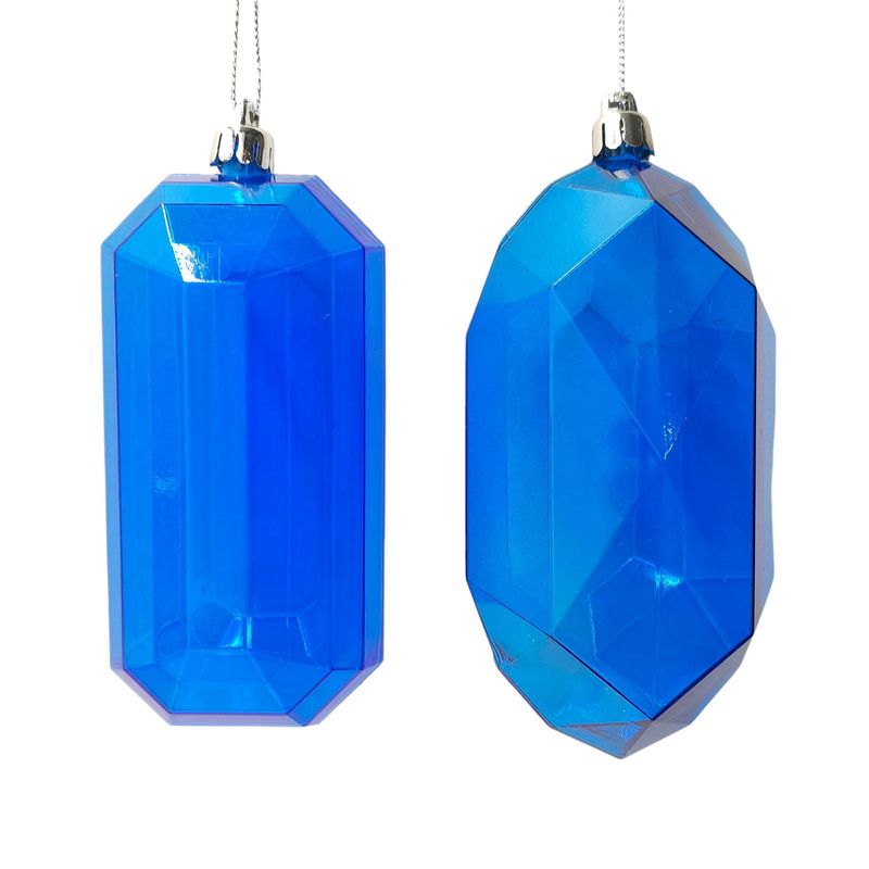 5.25&quot; Plastic Gem Ornament Royal Blue w/Silver Cap Assorted