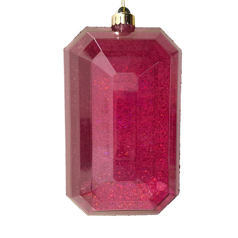 5&quot;x8&quot; Plastic Laser Glitter Rectangle Gem Ornament Fuchsia w/Gold Cap