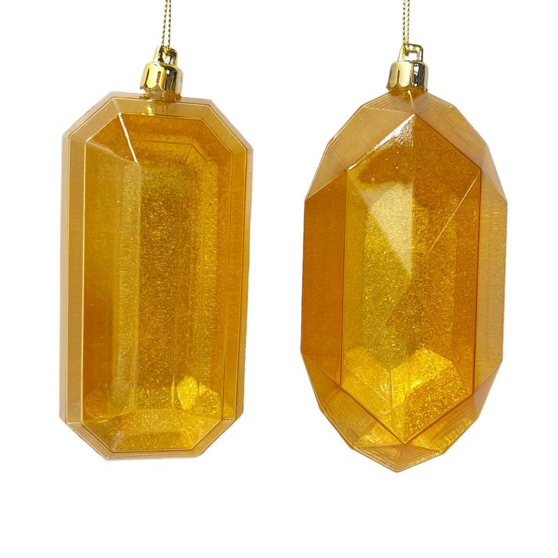 5.25&quot; Plastic Glitter Gem Ornament Gold w/Gold Cap Assorted