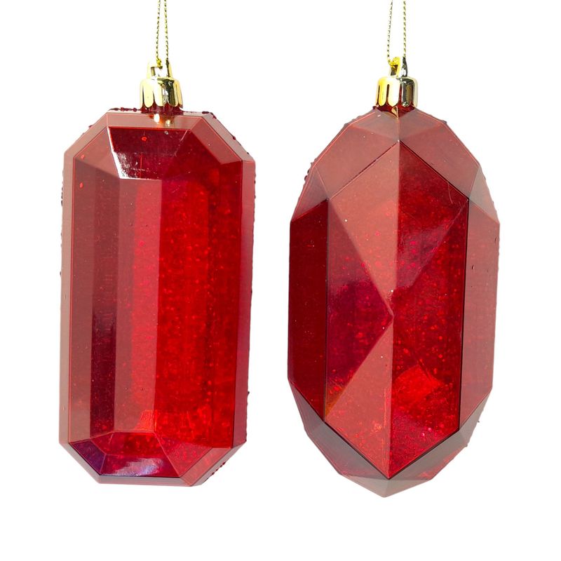 5.25" Plastic Laser Glitter Gem Ornament Red w/Gold Cap Assorted 5.25" Plastic Laser Glitter Gem Ornament Red w/Gold Cap Assorted