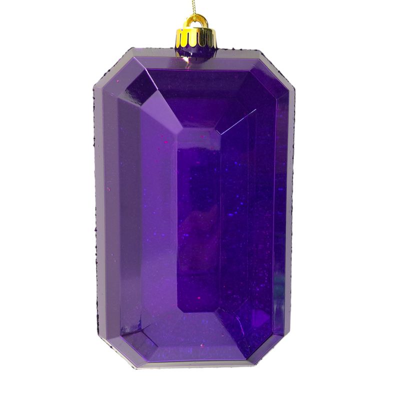 5&quot;x8&quot; Plastic Laser Glitter Rectangle Gem Ornament Purple w/Gold Cap