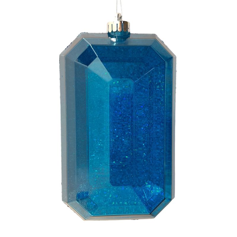 5&quot;x8&quot; Plastic Laser Glitter Rectangle Gem Ornament Smoke Blue w/Silver Cap