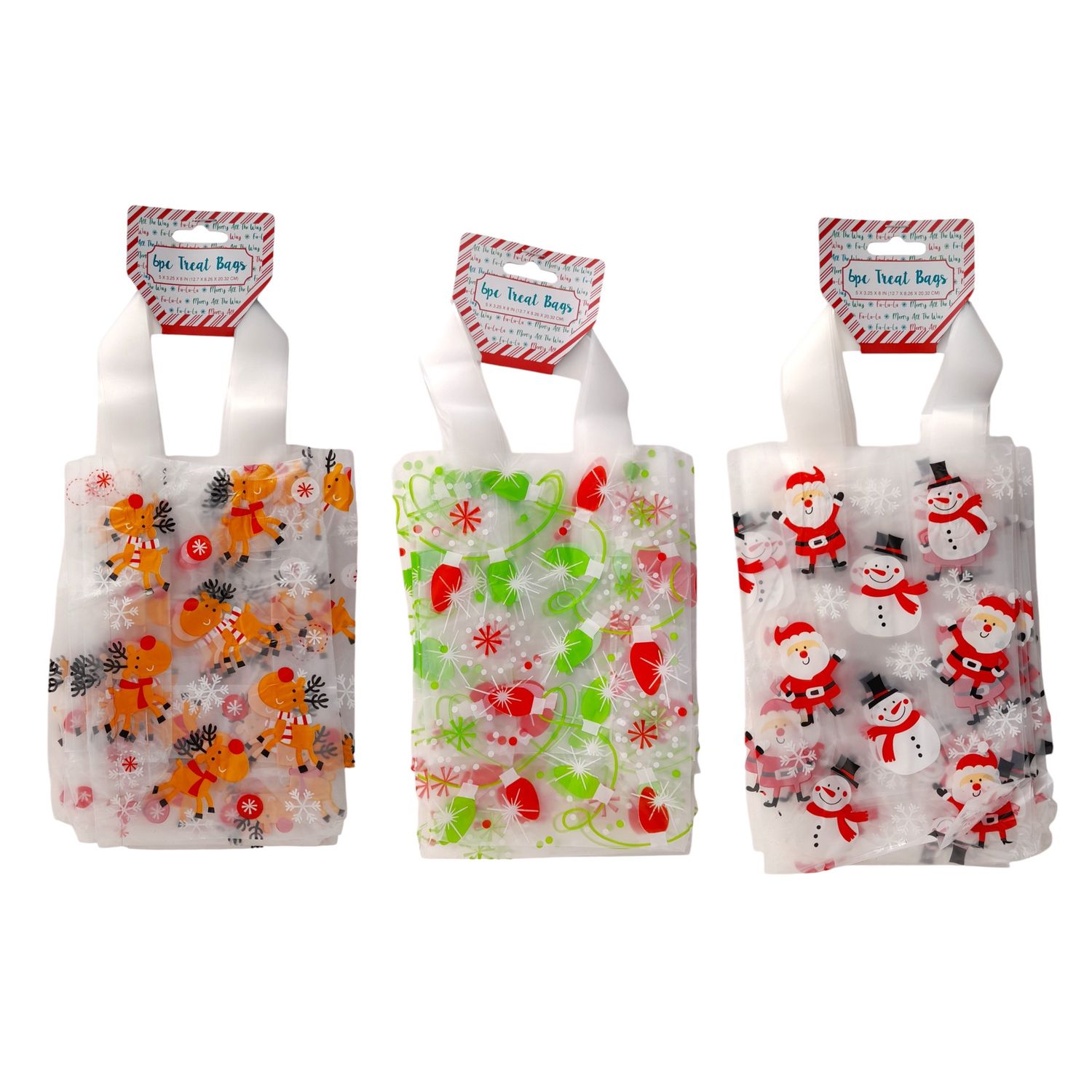 6pc 5&quot;x3.25&quot;x8&quot; Christmas Treat Bags w/Handles Assorted
