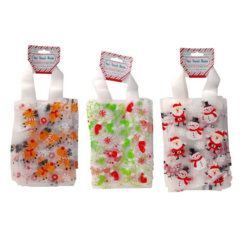 6pc 5&quot;x3.25&quot;x8&quot; Christmas Treat Bags w/Handles Assorted
