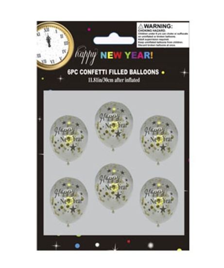 6pc Happy New Year Gold Confetti Balloon