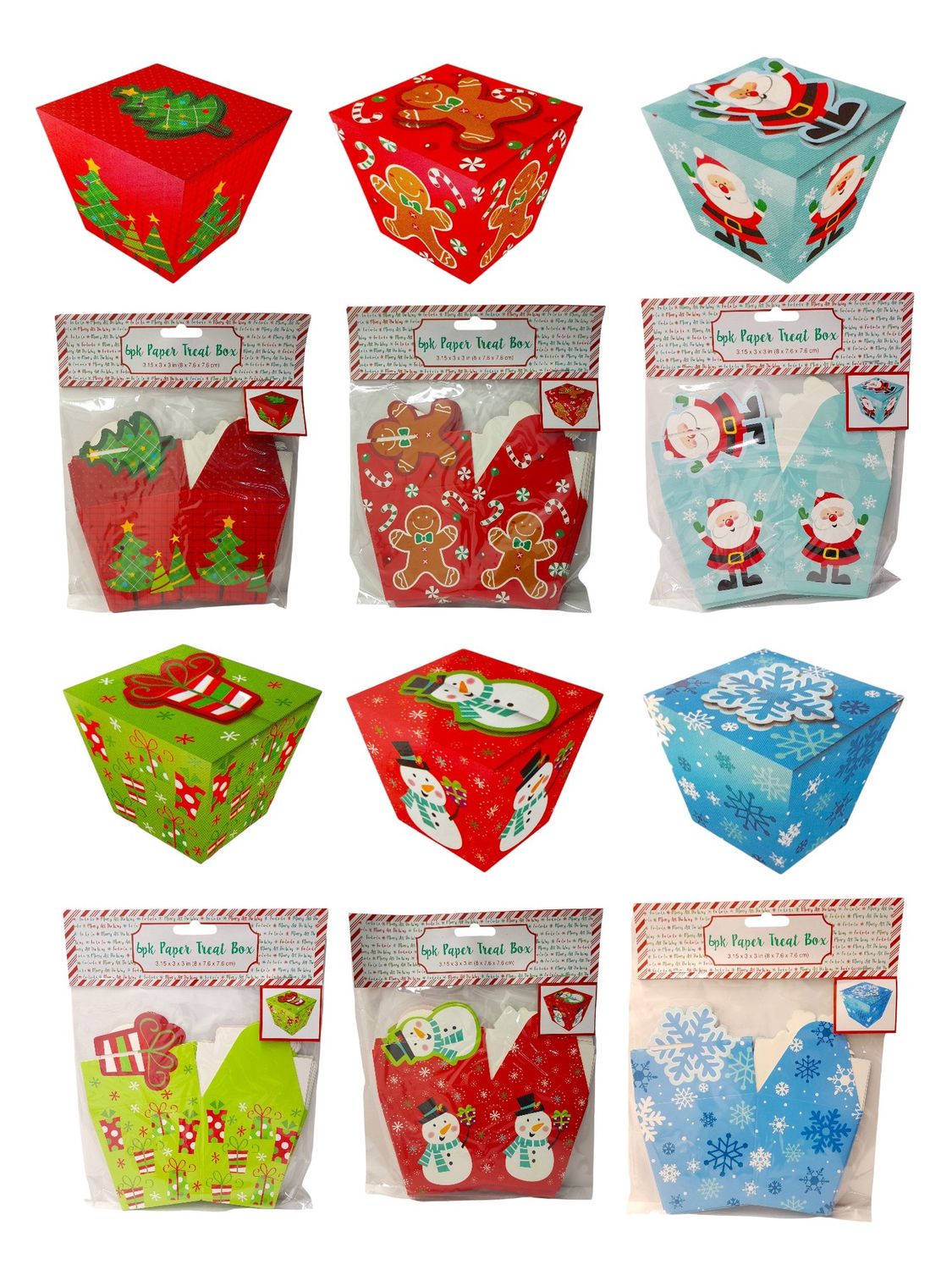 6pc 3&quot;x3&quot; Christmas Treat Boxes Assorted