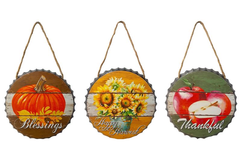 6&quot; Hanging Harvest Bottle Cap Sign Assorted