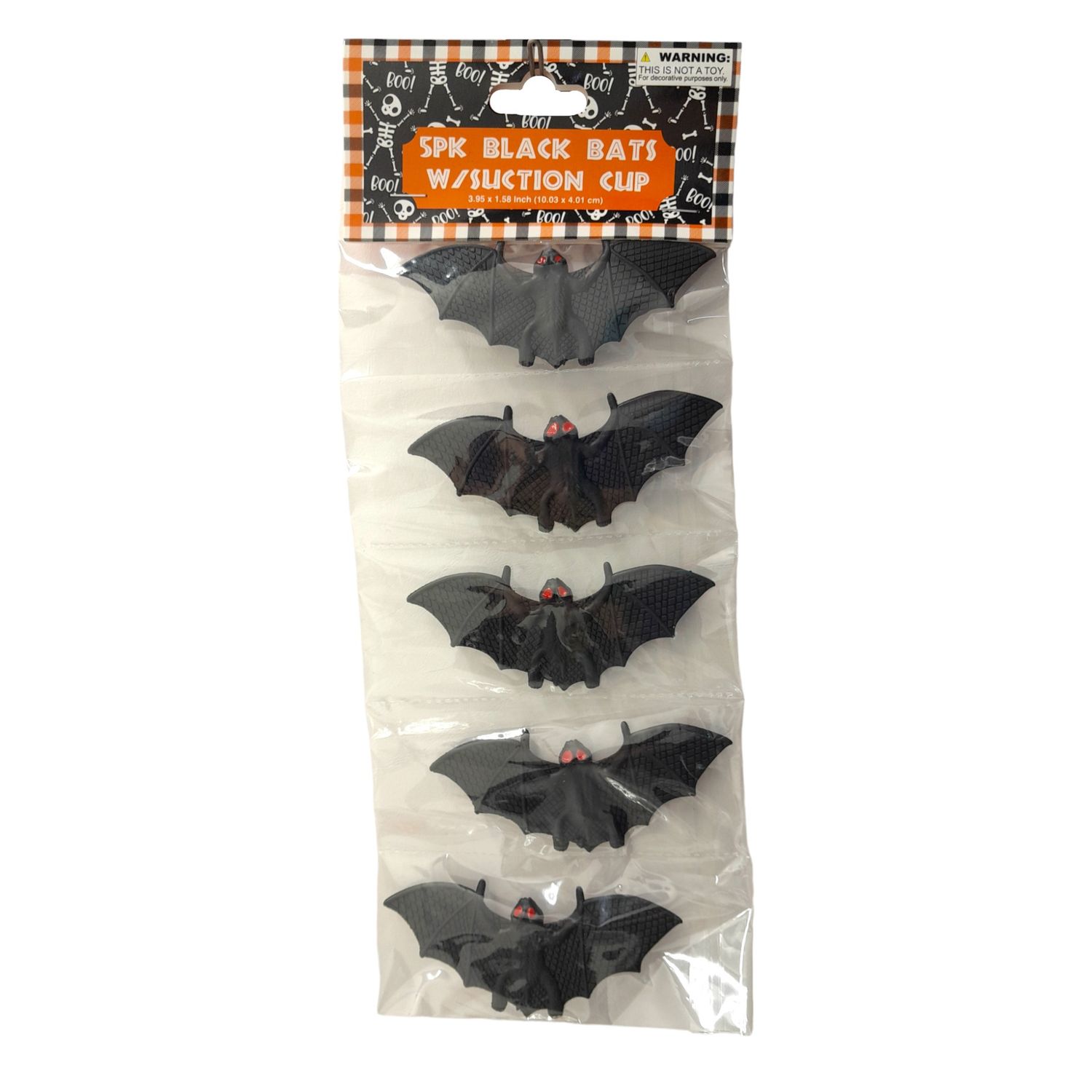 5pc 3.95&quot;x1.58&quot; Bat  w/Suction Cups Black