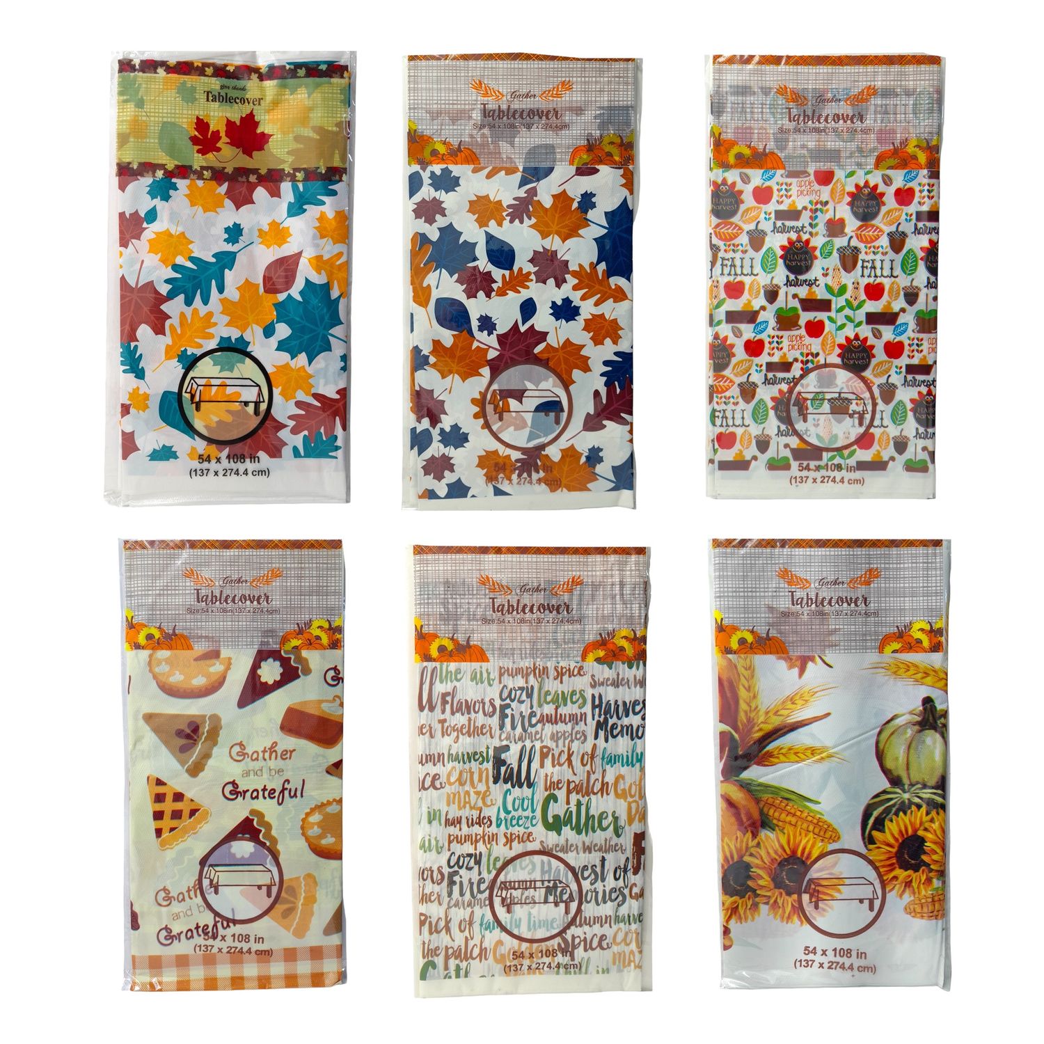 54&quot;x108&quot; Plastic Harvest Table Cover Assorted