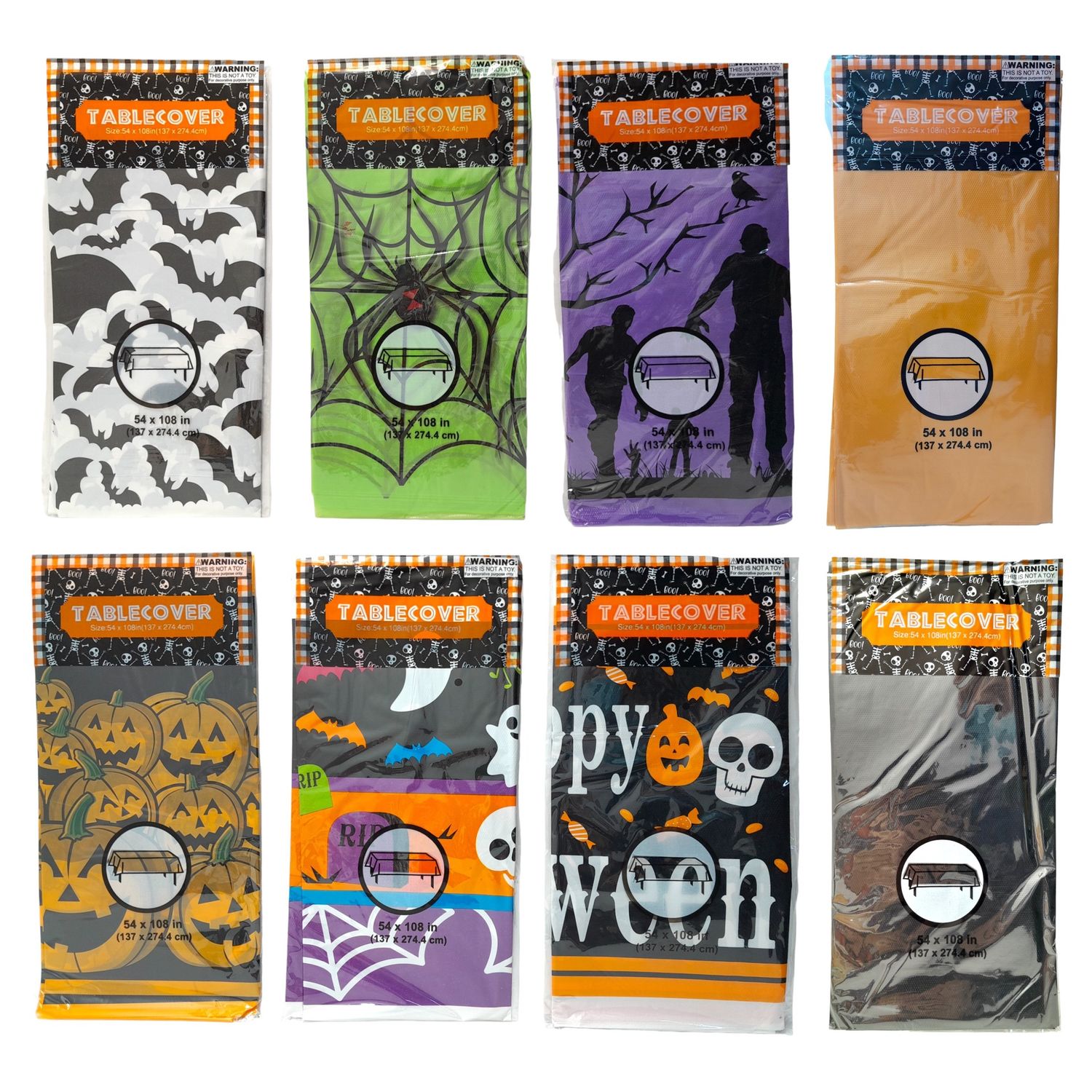 54&quot;x108&quot; Plastic Halloween Table Cover Assorted