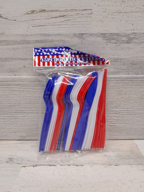 45pc Patriotic Cutlery