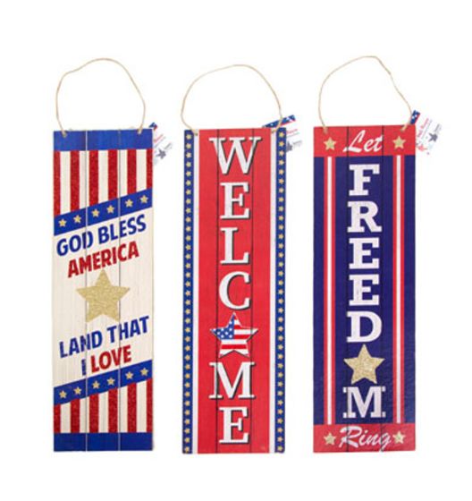 5&quot;x19&quot; Glittered Patriotic Hanging Wall Plaque Assorted