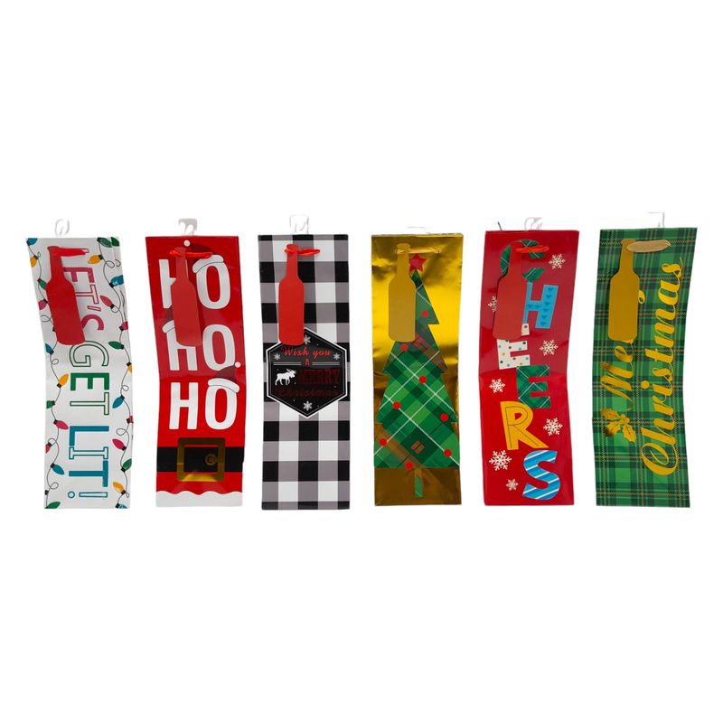 4.5&quot;x4.5&quot;x14&quot; Christmas Bottle Bag w/Tag Assorted