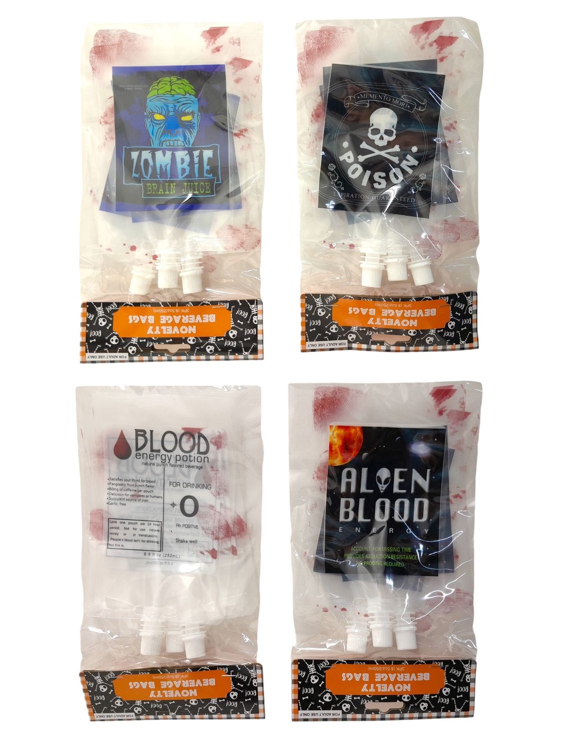 3pc 8.5oz Halloween Party Blood Bag Drink Pouch Assorted