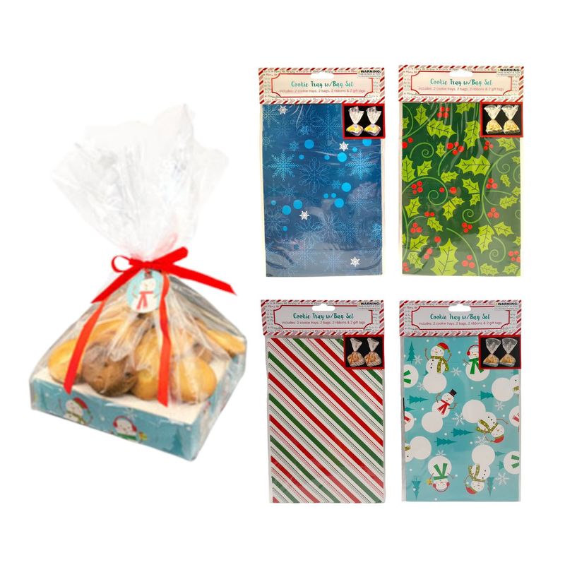 2pc 6.5&quot; Christmas Cookie Trays w/Tags, Bags &amp; Ribbons Assorted