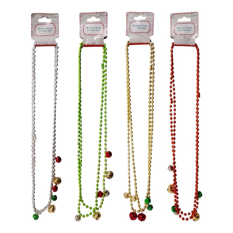 2pc Beaded Christmas Necklace w/Bells Assorted