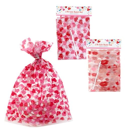 2pc 22&quot;x25&quot;x8&quot; Valentine Cellophane Bag Heart/Lips Assorted
