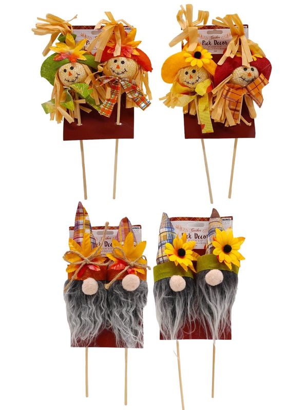 2pc 12&quot; Fall Gnome/Scarecrow Pick Assorted