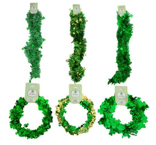 25&#39; &amp; 9&quot; St. Patrick&#39;s Tinsel Garland Assorted