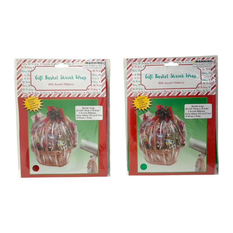 24&quot;x30&quot; Gift Basket Shrink Wrap Red or Green Bag w/Accent Ribbon