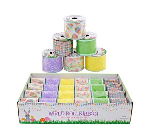 2.5&quot;x3yd Wired Spring Ribbon Assorted