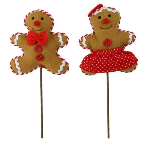 4.25&quot; Gingerbread on 7&quot; Stem Assorted