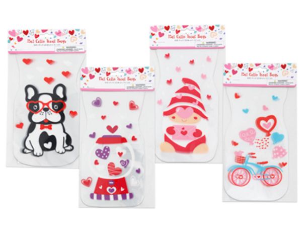 15pc 9&quot;x5&quot; Valentine Cellophane Loot Bags Assorted