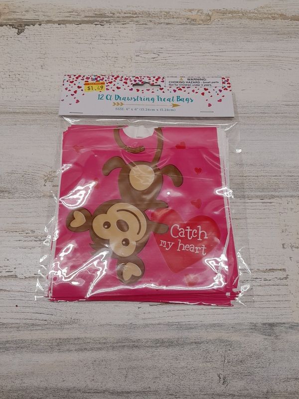 12pc Drawstring Valentine Treat bags Assorted