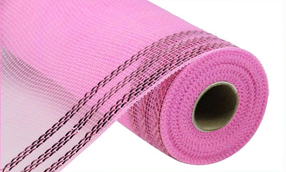 10"x10yd Border Stripe Mesh  Pink/Pink