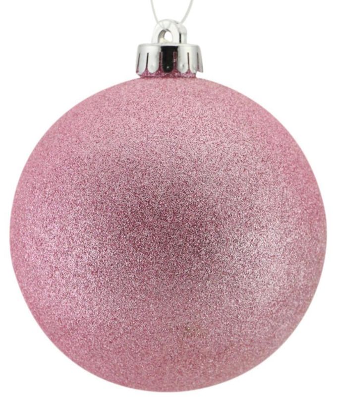 100mm Plastic Glitter Ball Ornament Icy Pink