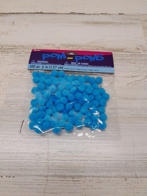100pc .5&quot; Pom-Poms Light Blue