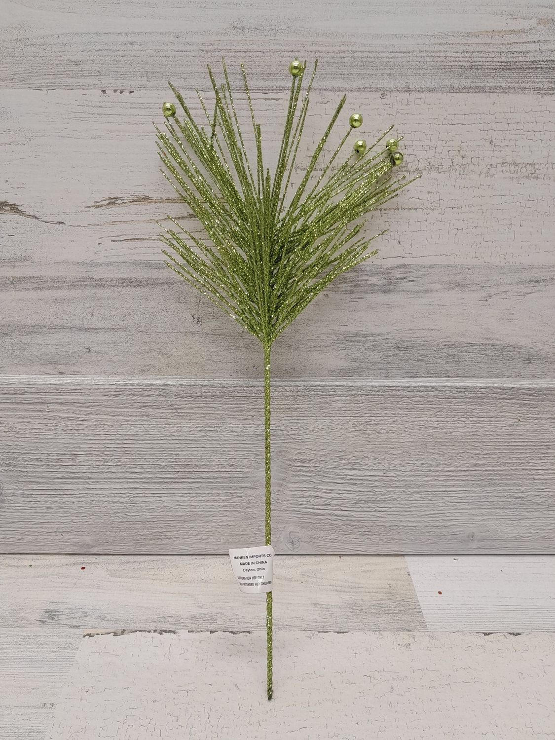 15&quot; Glitter Pine/Bead Spray Green