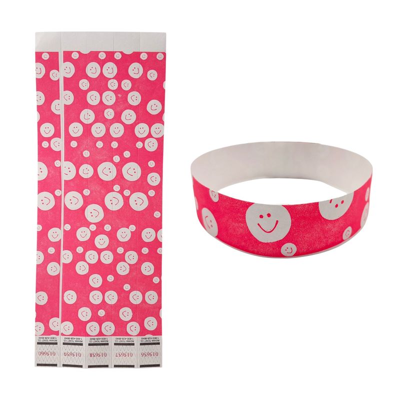20pc Wristband Smile Neon Pink