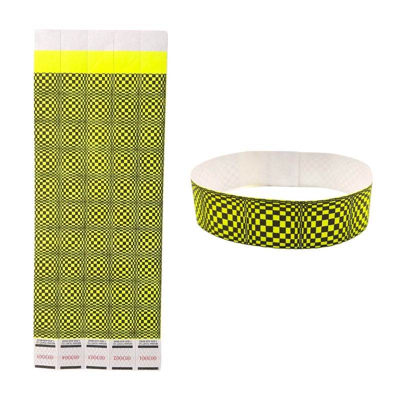 20pc Wristband 3-D Checkered Neon Yellow