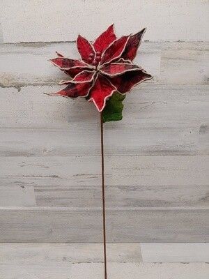 28&quot; Plaid Poinsettia Spray Red/Black