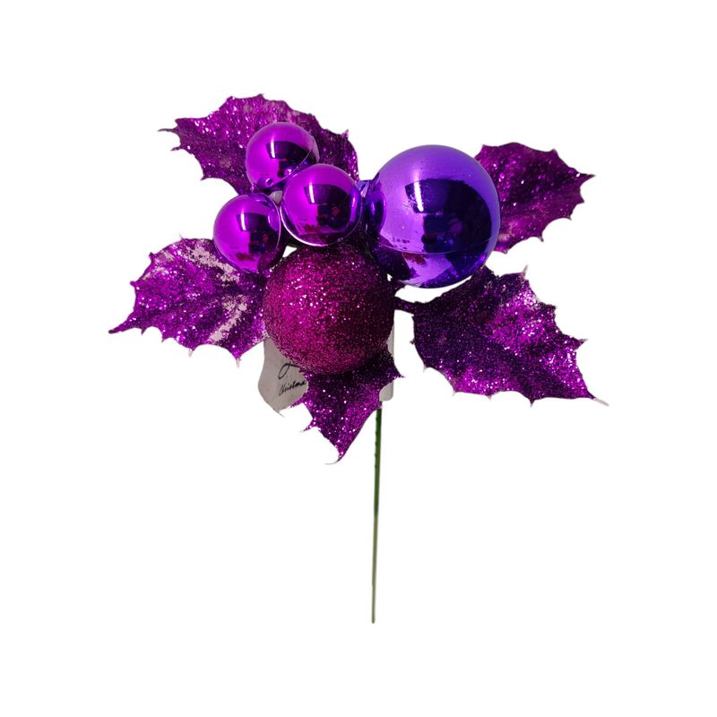 7&quot; Glitter Holly/Ball Pick Purple