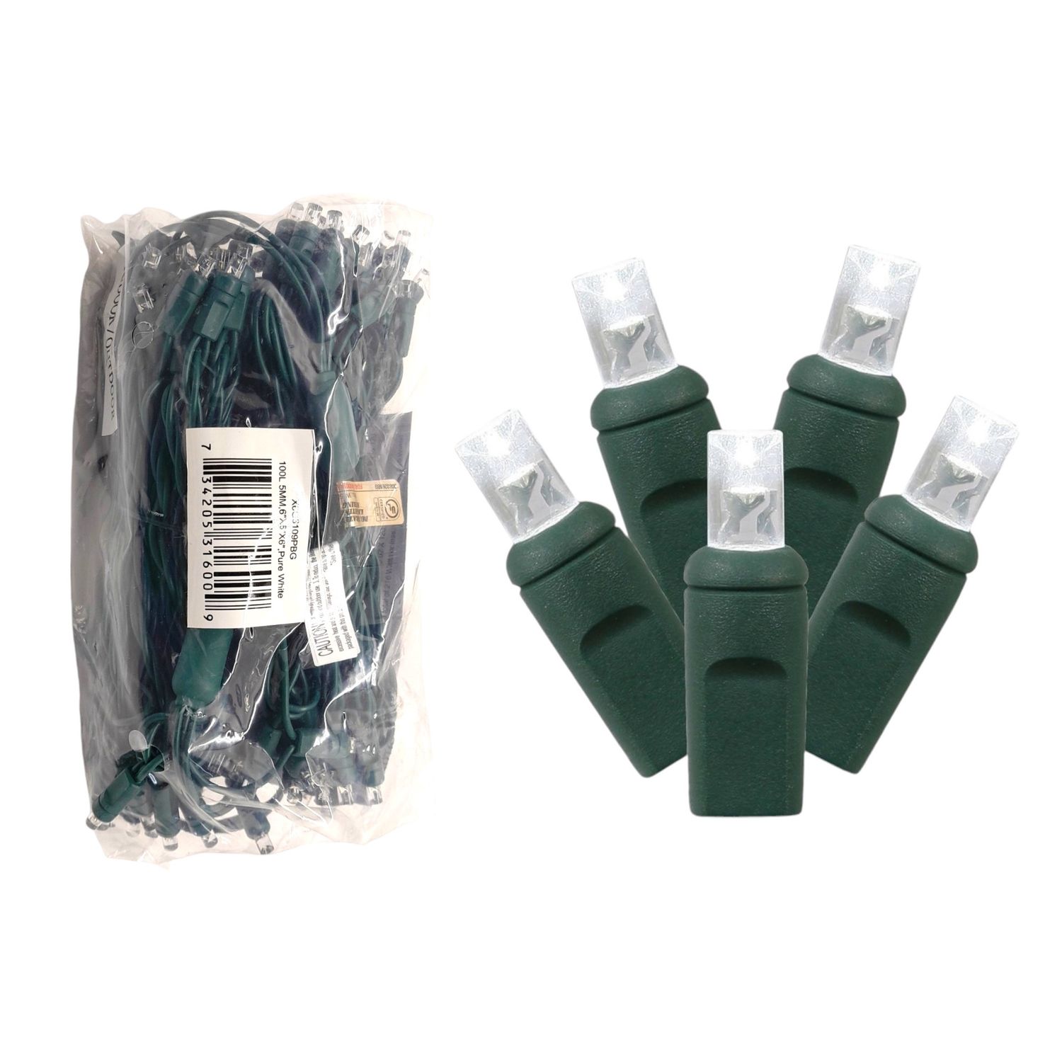 100 Pure White Wide Angle Indoor/Outdoor LED Light on Green Wire