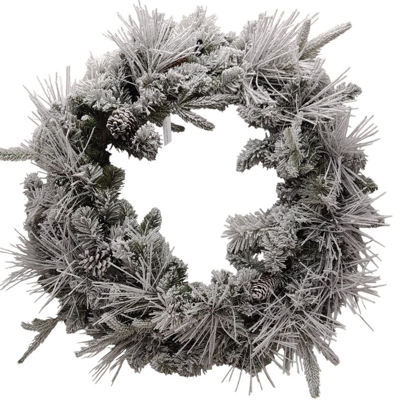 *30&quot; Winter Haven Pine Wreath Flocked w/Pinecones