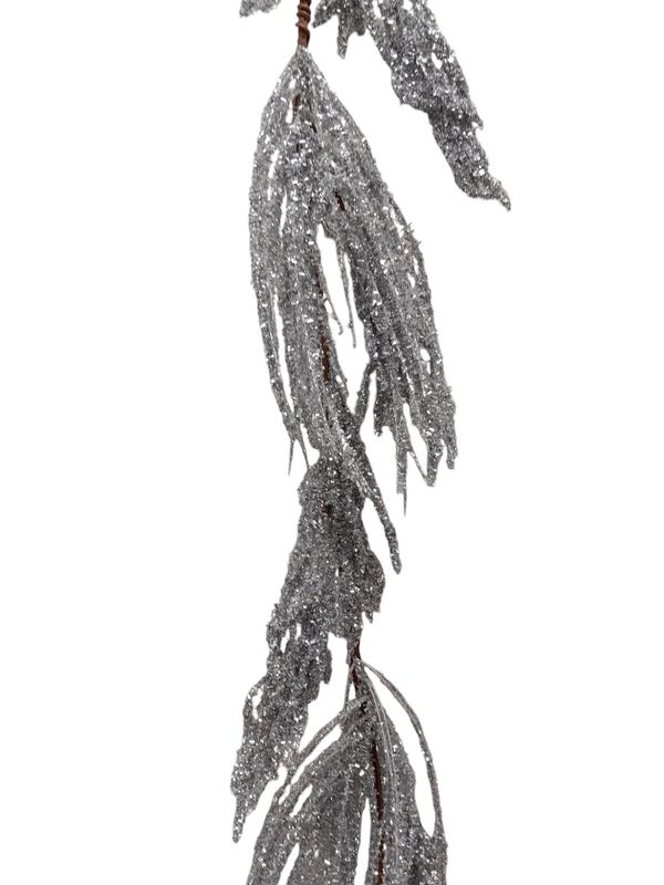 5&#39; Glitter Needle Pine Garland Silver